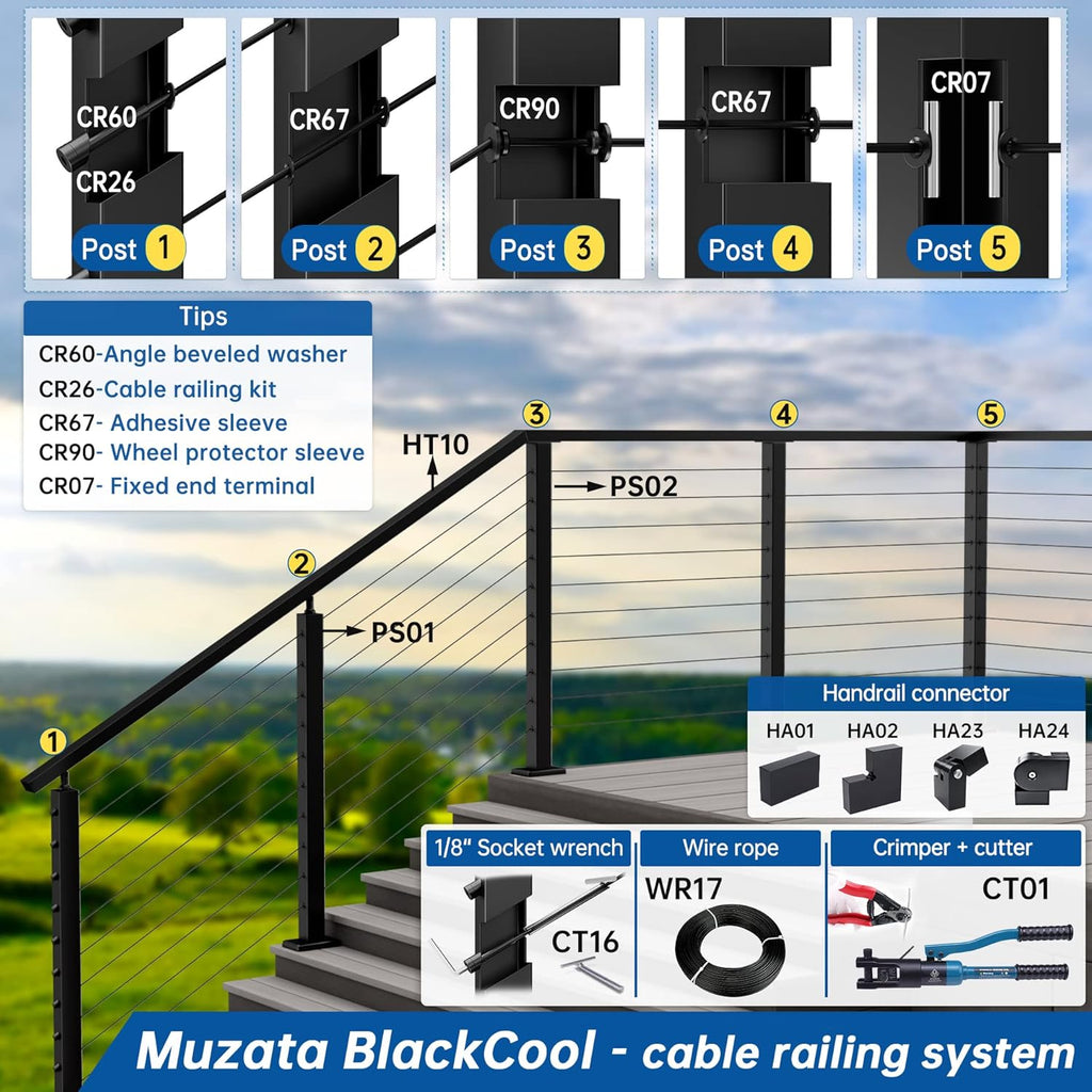 4 Pack Black Square Stainless Steel Cable Railing Post A5768