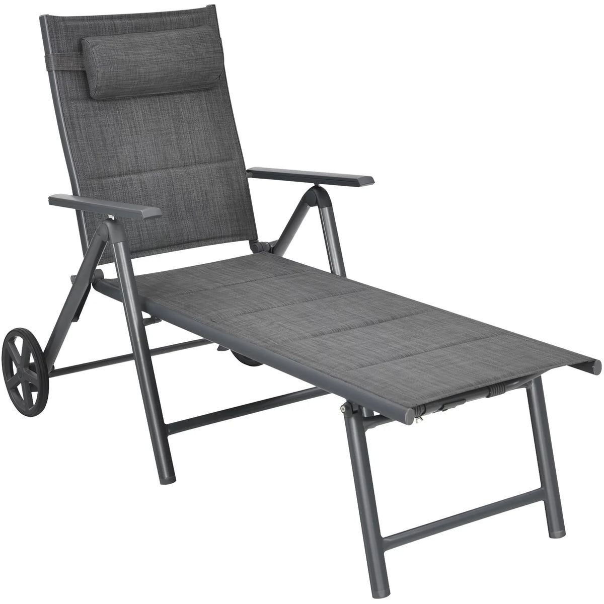 2PCS Aluminum Adjustable Pillow Padded Patio Chaise Lounge Z113