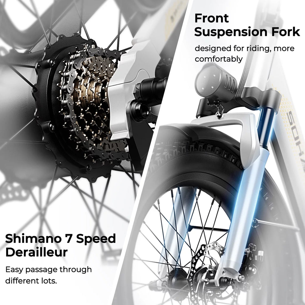 750W Folding Electric Bike 48V 15AH Removable Battery 20 Fat Tire D285209