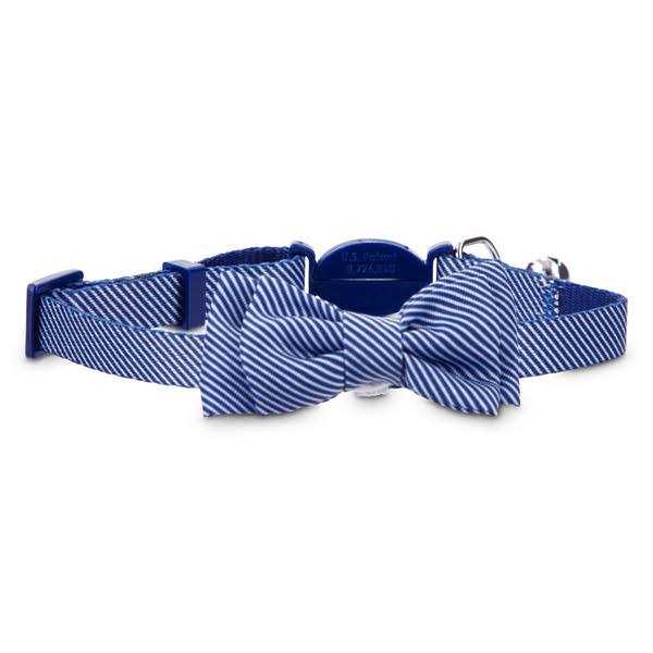 Blue Seersucker Breakaway Bowtie Kitten Collar A1589