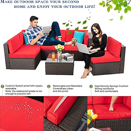 6 Pieces PE Wicker Rattan Sectional Sofa Set with Coffee Table D187