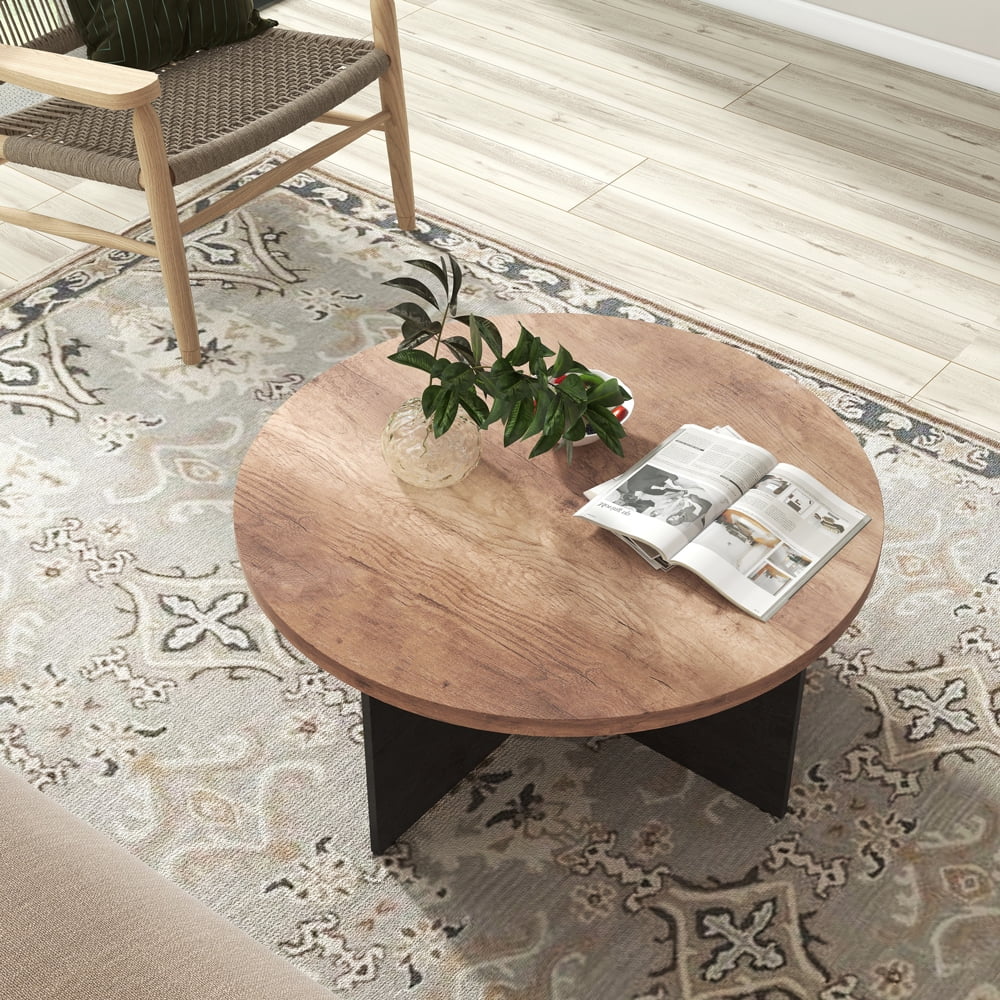 Modern Retro Round Coffee Table 35 Inches Rustic Brown N231025