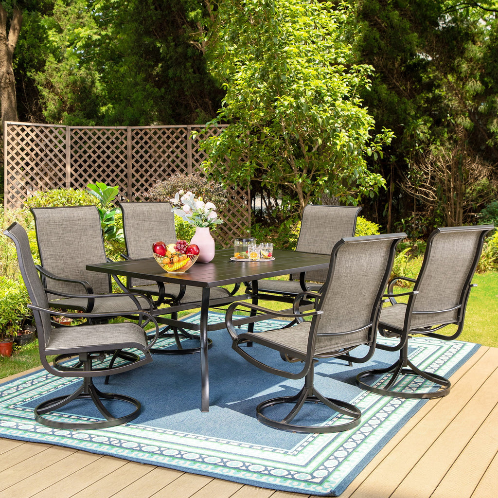 7 Pieces Metal Patio Dining Set with Rectangular Table and Swivel Chairs B523