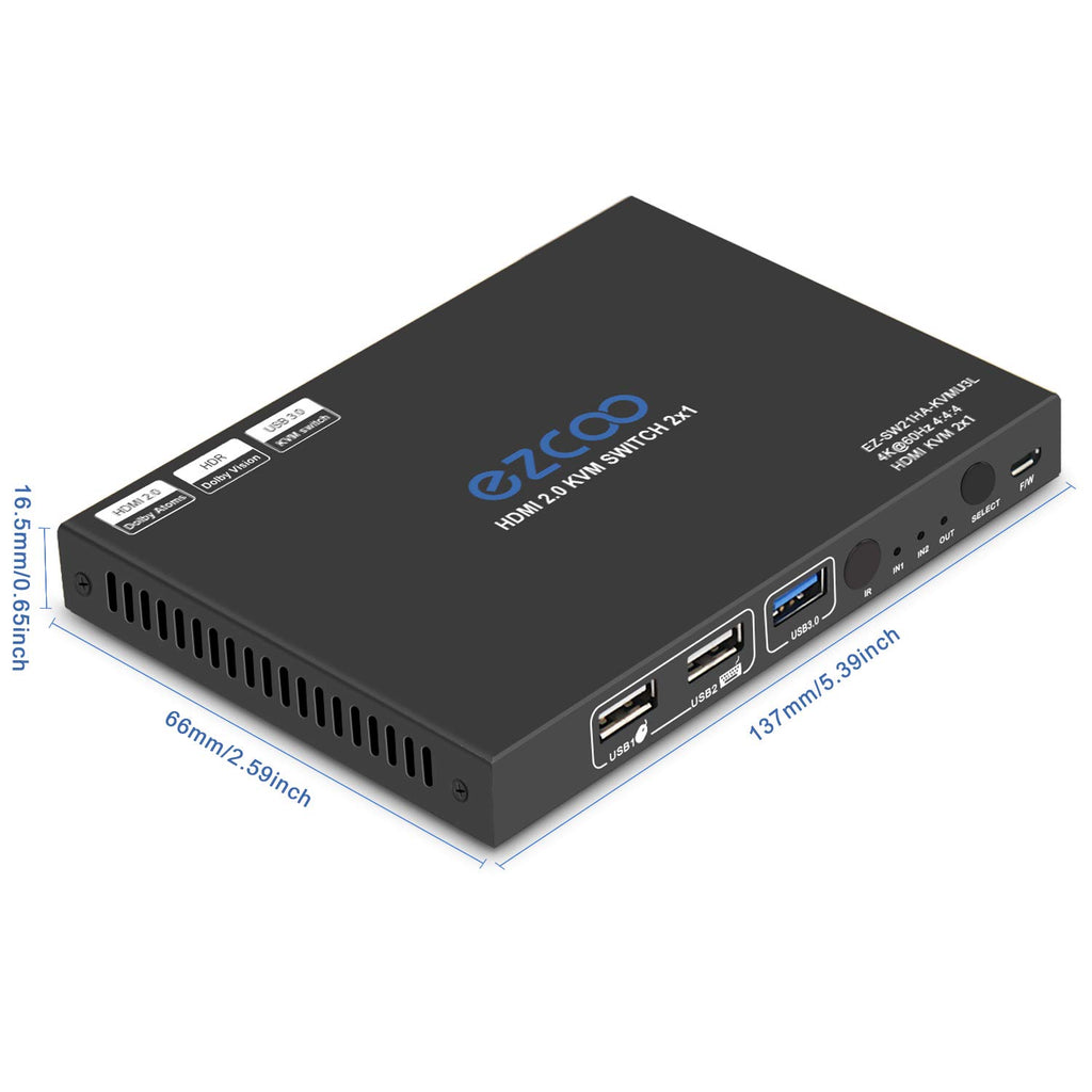 USB 3.0 KVM Switch HDMI 2-Port 4K60 with Stereo Audio Extractor Z495