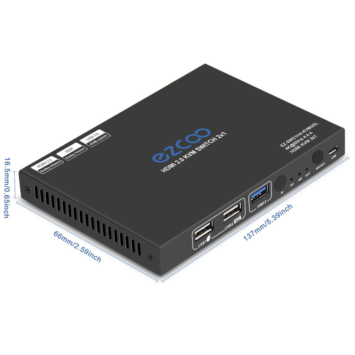 USB 3.0 KVM Switch HDMI 2-Port 4K60 with Stereo Audio Extractor Z495