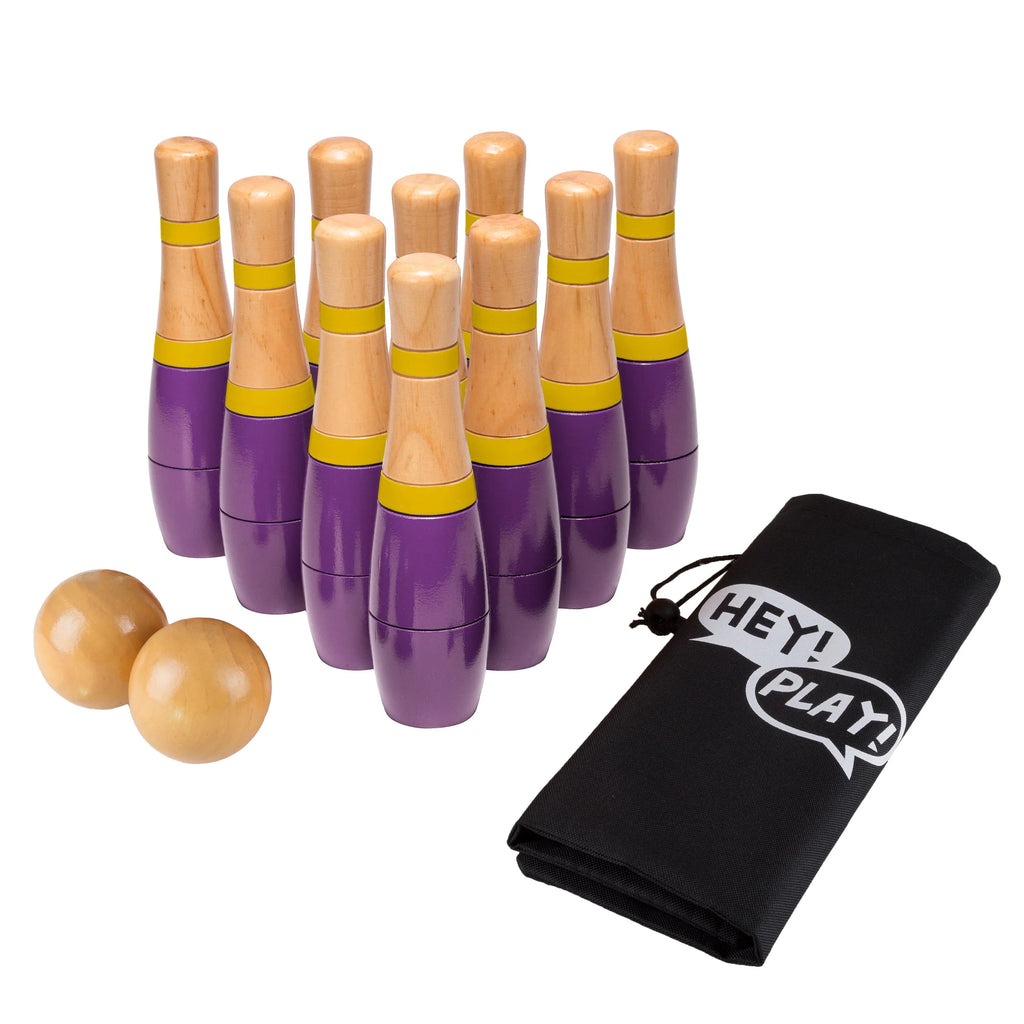 Wood Bowling Set with 2 Balls and Carry Bag F64726