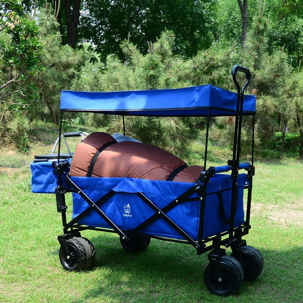 Collapsible Heavy Duty Folding Wagon Cart with Removable Canopy J426039