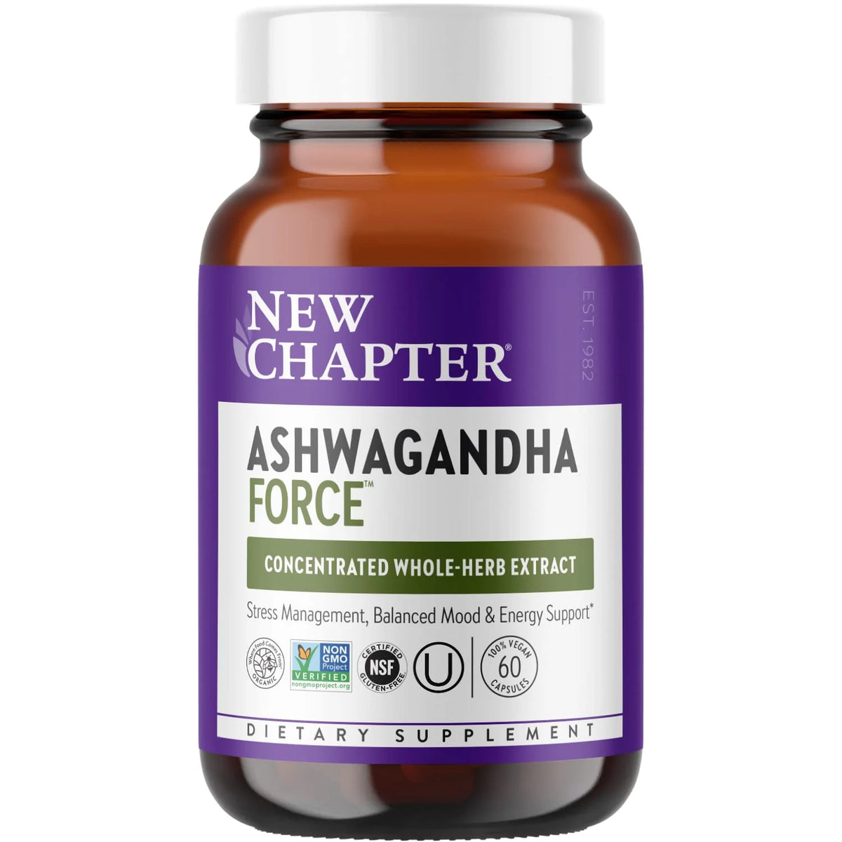 Organic Ashwagandha Supplement, Vegan, 60 Count N3326