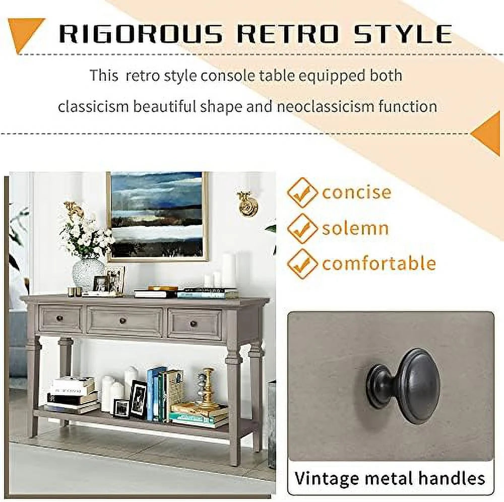Small Entryway Console Table with 3 Drawers Pine Wood Frame T33577