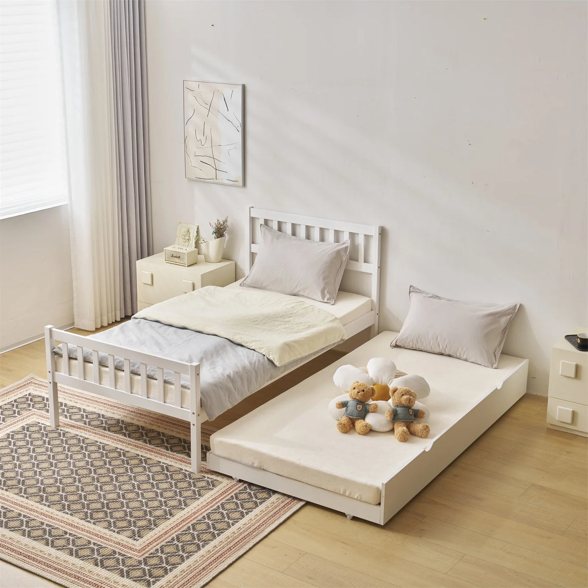 White Twin Bed with Trundle Y377