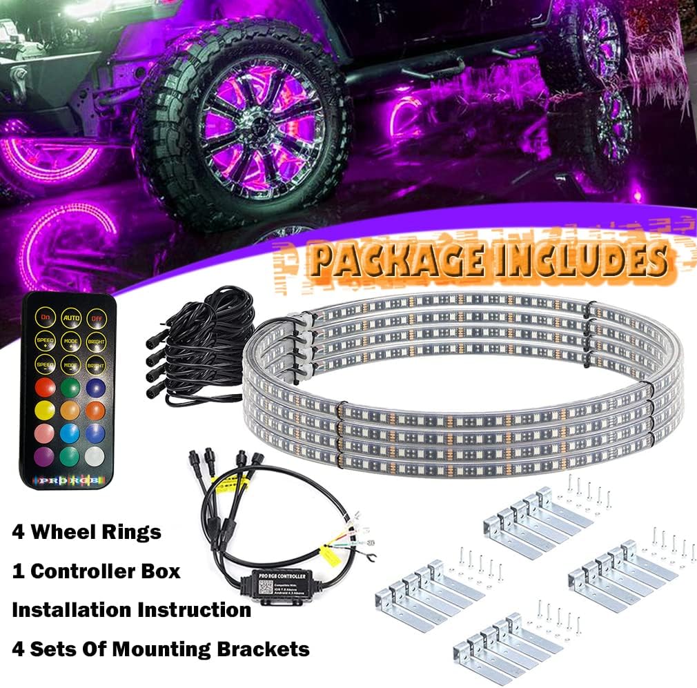 RGB LED Wheel Ring Light Kit 4PCS Double Row Waterproof E985961