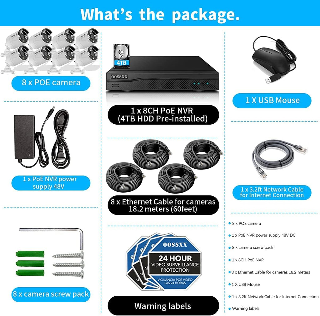 8 Channel POE Security Camera System with 8 IP67 Waterproof Cameras U224