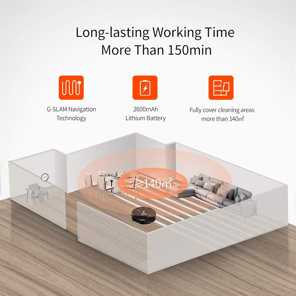 Robot Vacuum Cleaner and Mop, 3000Pa Suction, 150Mins Runtime S522
