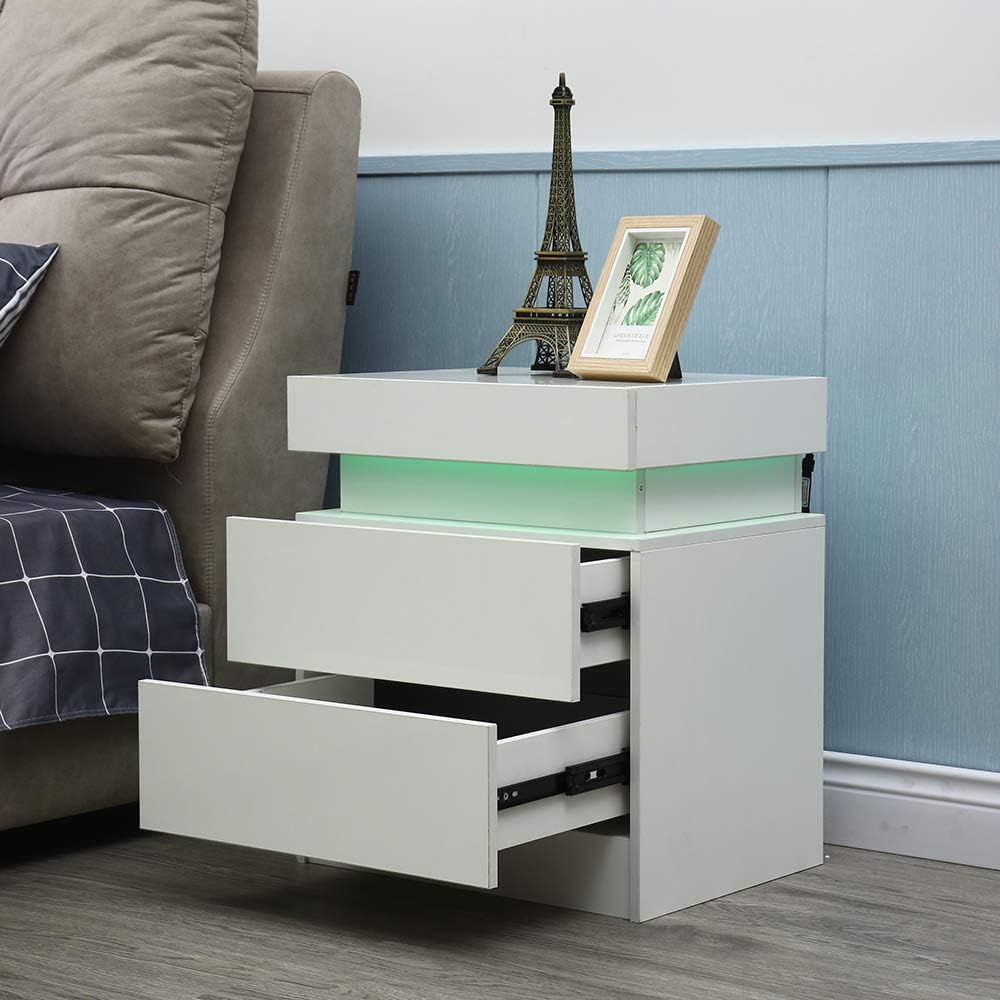 White 2 Drawer Wood Nightstand Y328