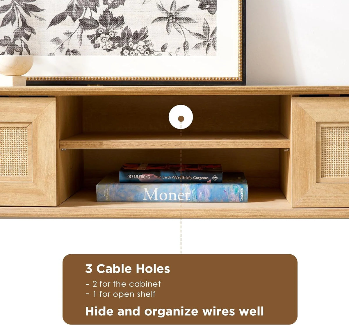 Rattan TV Stand for 55 Inch TV with 2 Cabinets F42281