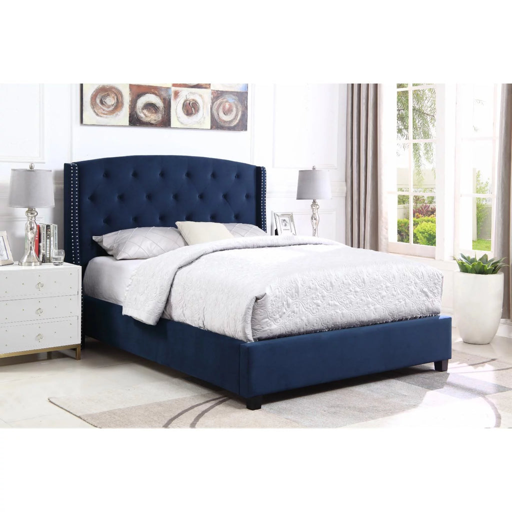 Blue Velvet Upholstered Wingback King Bed Y590
