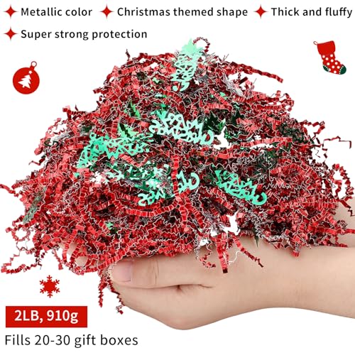 Metallic Red Green Crinkle Cut Paper Shred Filler U744031