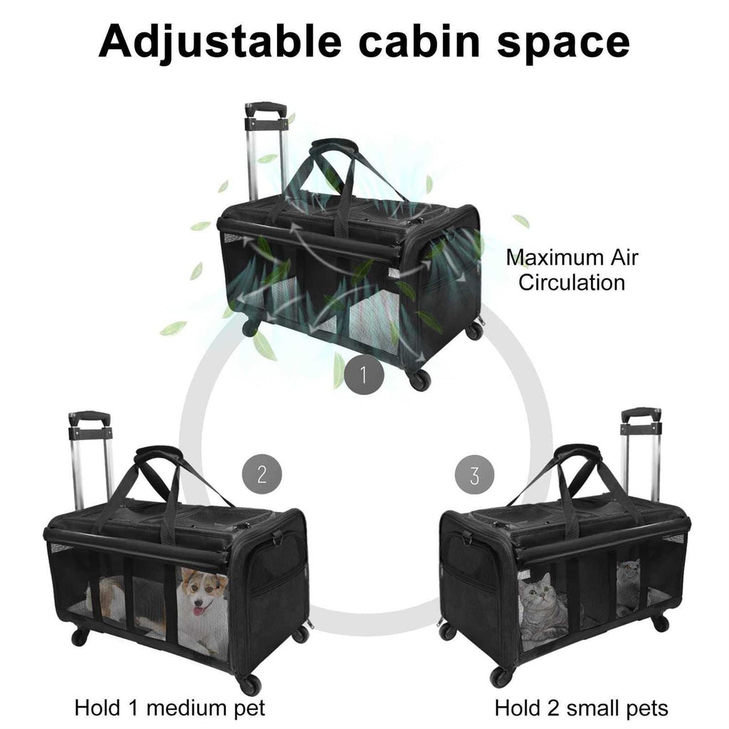 Double-Compartment Pet Rolling Carrier with Wheels P5422
