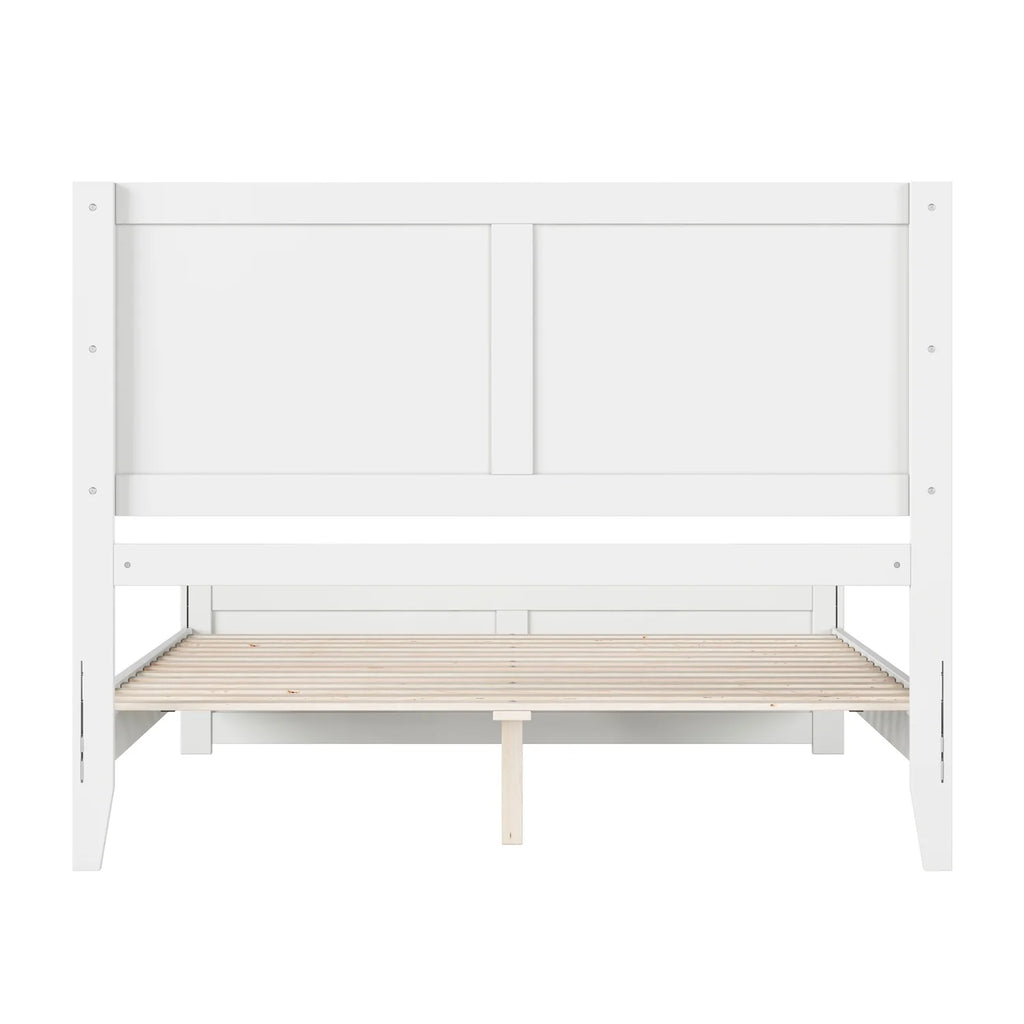 Queen Solid Wood Low Profile Platform Bed with Footboard, White P822