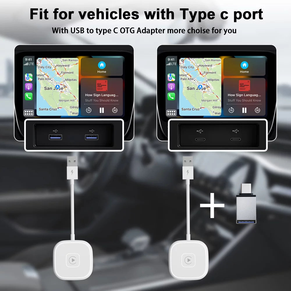Car Adapter for Apple Cell Phone Carplay Wired to Wireless Smart Box L367