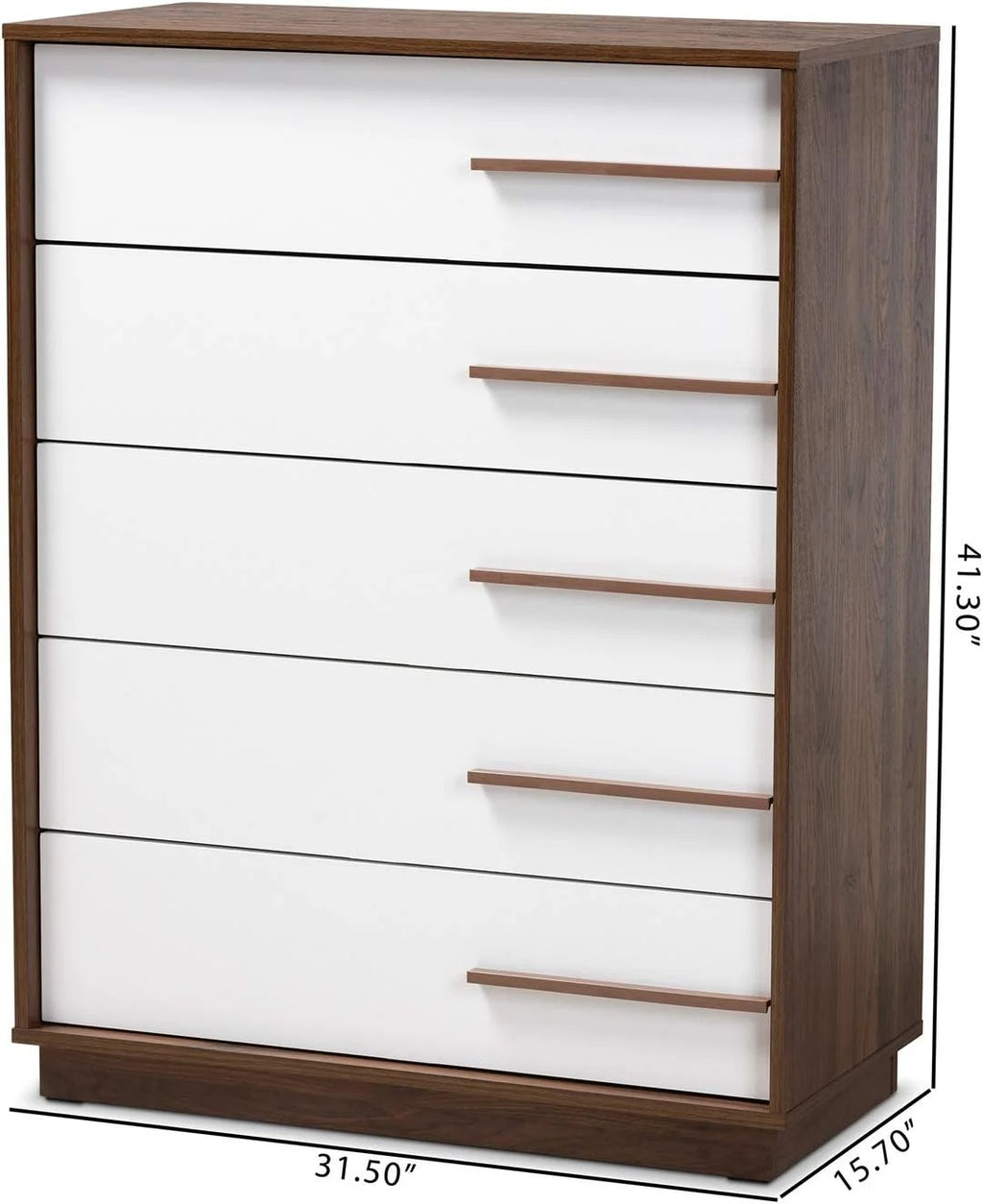 Two-Tone White And Walnut 5-Drawer Wood Chest U40000
