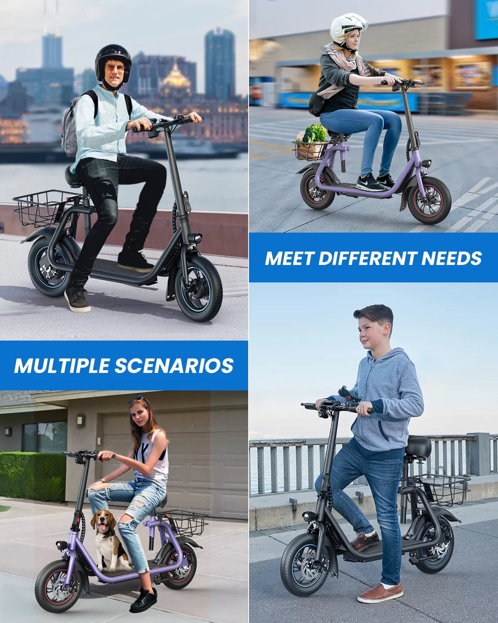 Electric Scooter with Seat, 450W Motor, 22 Miles Range, Folding, Black F41619