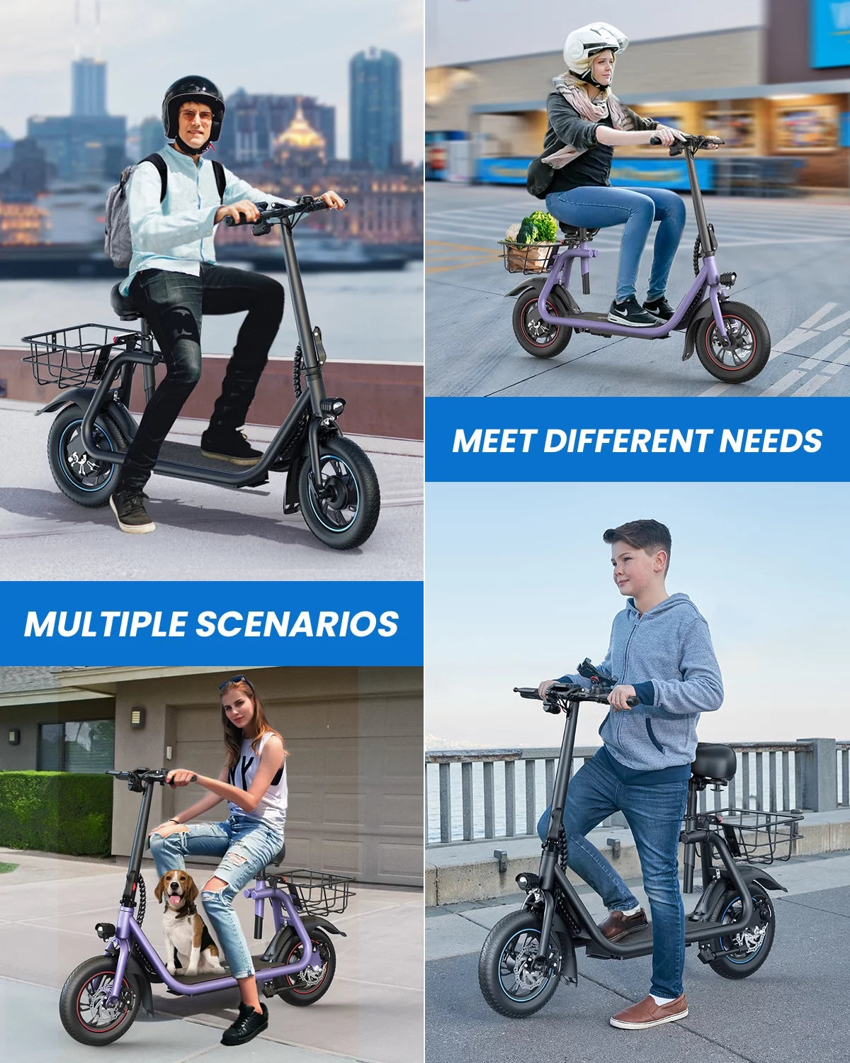 Electric Scooter with Seat, 450W Motor, 22 Miles Range, Folding, Black F41619