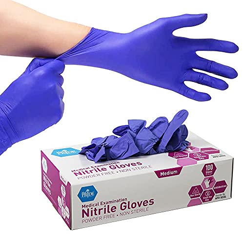 Powder-Free Nitrile Exam Gloves, Iris Blue, Medium, Box/100 Y569442