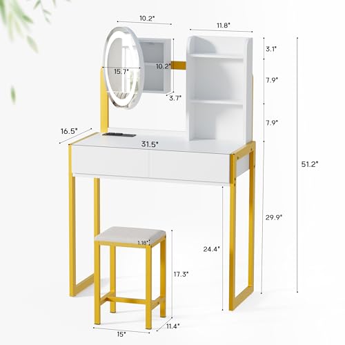 White Vanity Desk with Mirror and Lights M9604