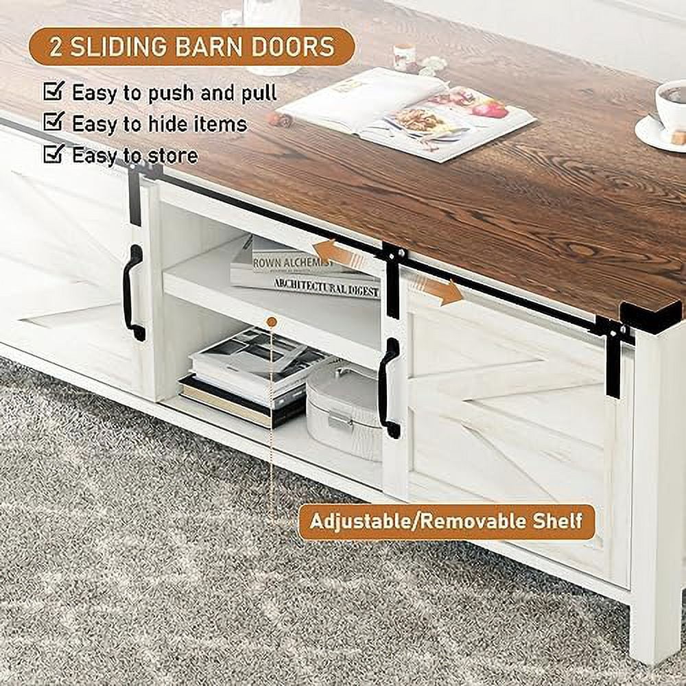 Farmhouse Coffee Table with Sliding Barn Doors V766