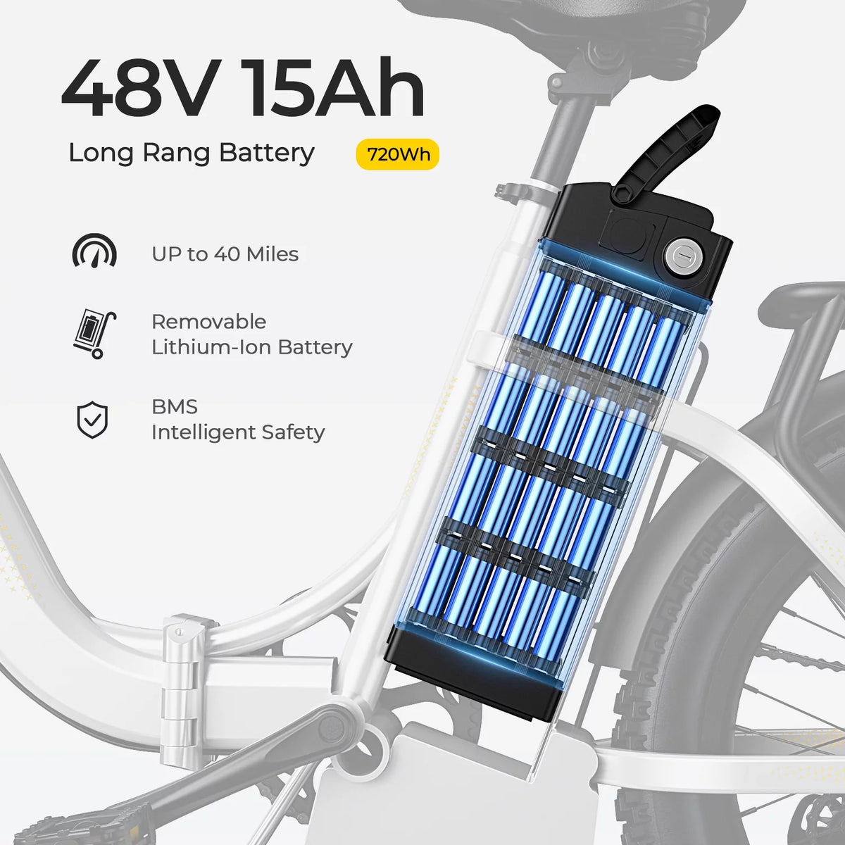 750W Folding Electric Bike 48V 15AH Removable Battery 20 Fat Tire D285209