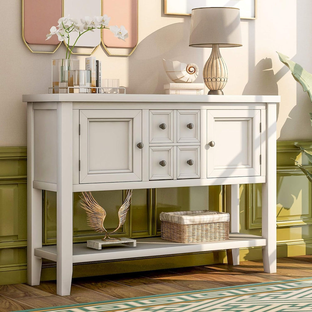 Blue Console Sofa Table with Storage Drawers Cabinets and Bottom Shelf V135233