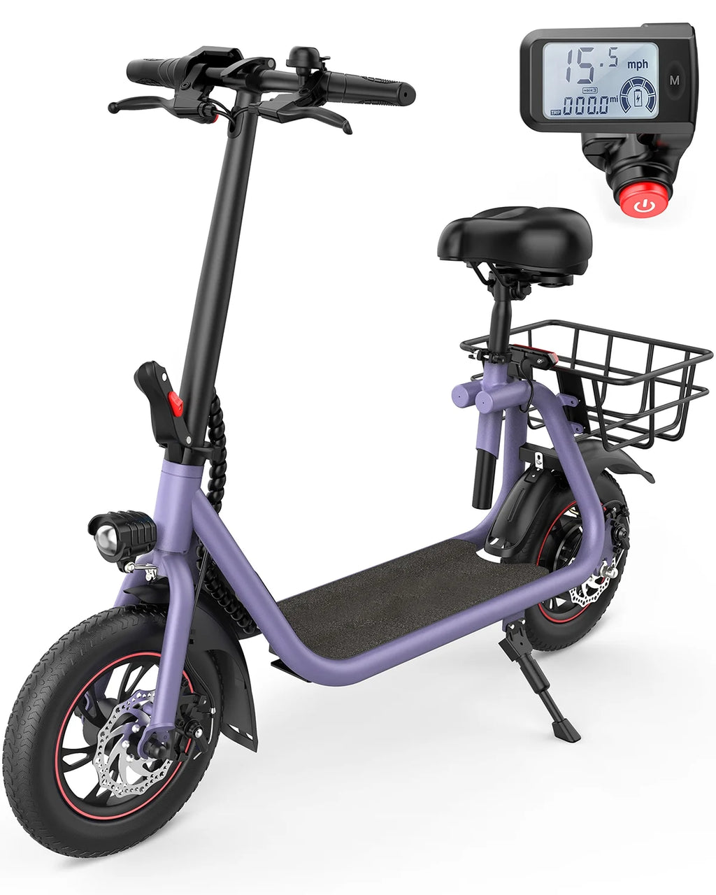 Electric Scooter with Seat, 450W Motor, 22 Miles Range, Folding, Black F41619