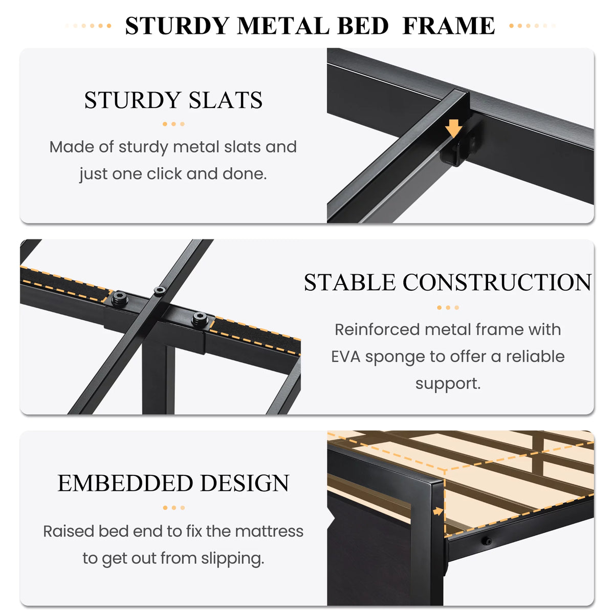 Brown Queen Size Metal Platform Bed Frame with Wooden Headboard U9235