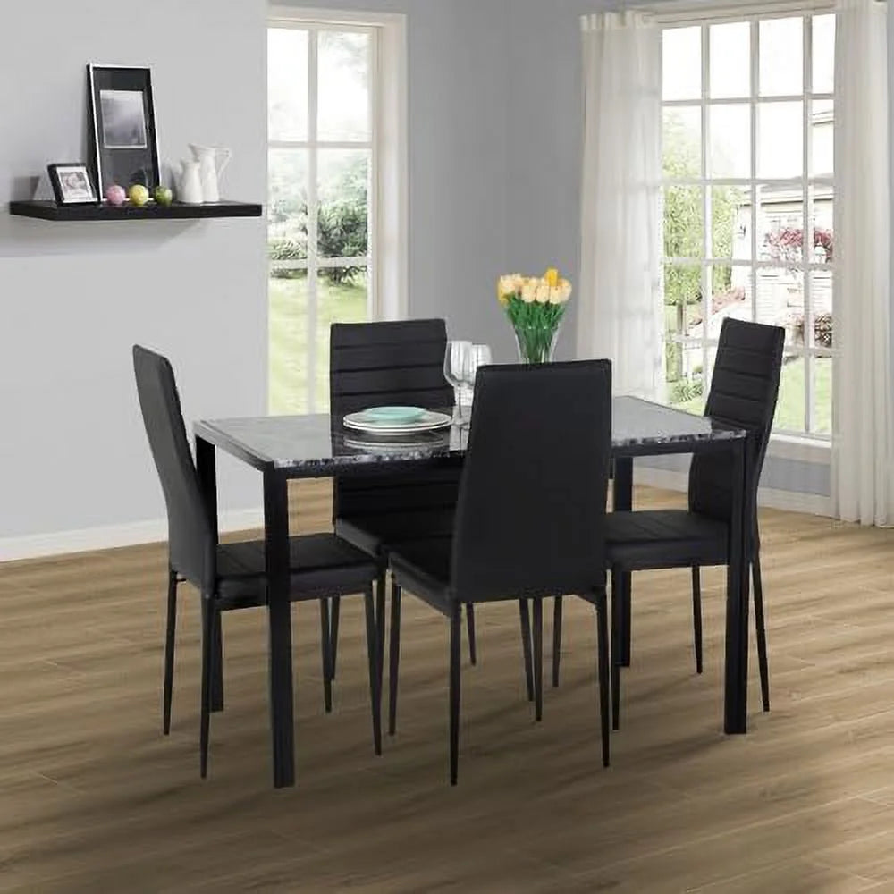 Dining Table and Chairs Set Marble Table top with 4 Chairs PU Leather T27668