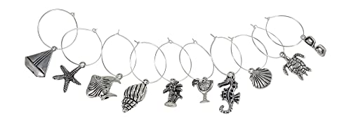 10 Piece Beach Themed Wine Charm Set K912955