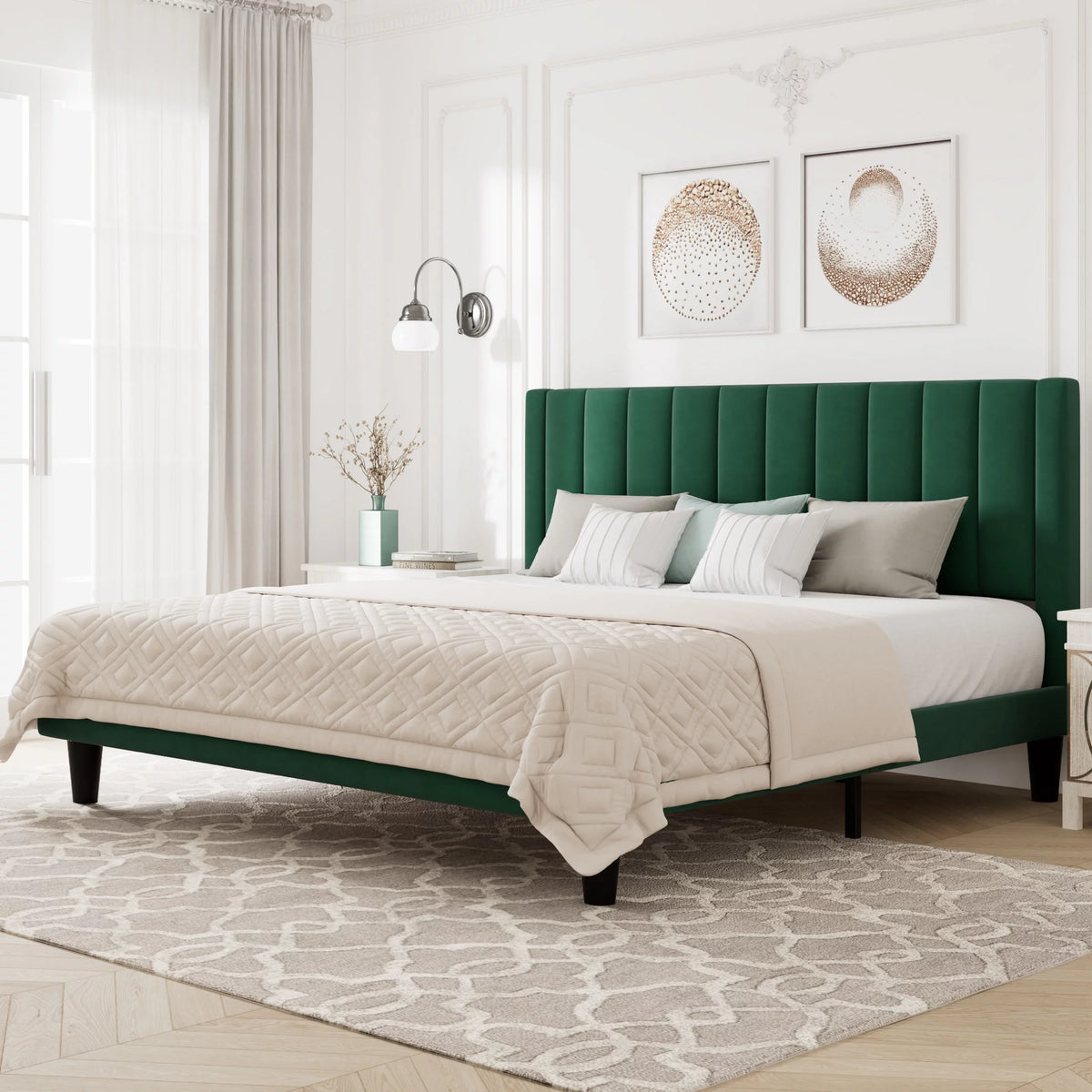 Queen Light Pink Velvet Upholstered Bed Frame Y739781