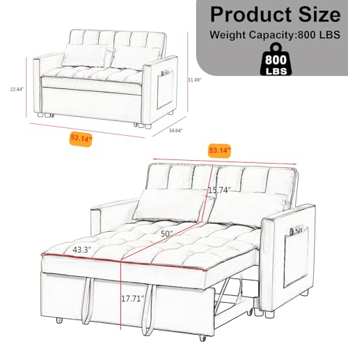 White Corduroy Sleeper Chair Bed with USB Port E473