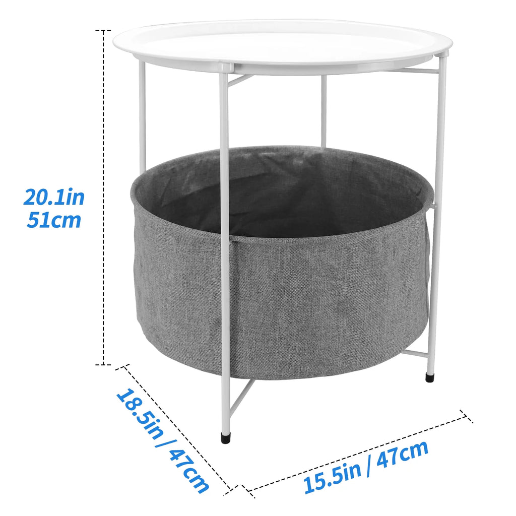Round Metal End Table with Fabric Storage Basket O231