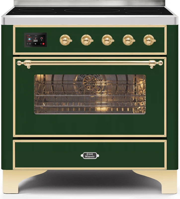 36 Induction Range with Electric Oven in Emerald Green with Brass Trim I84236