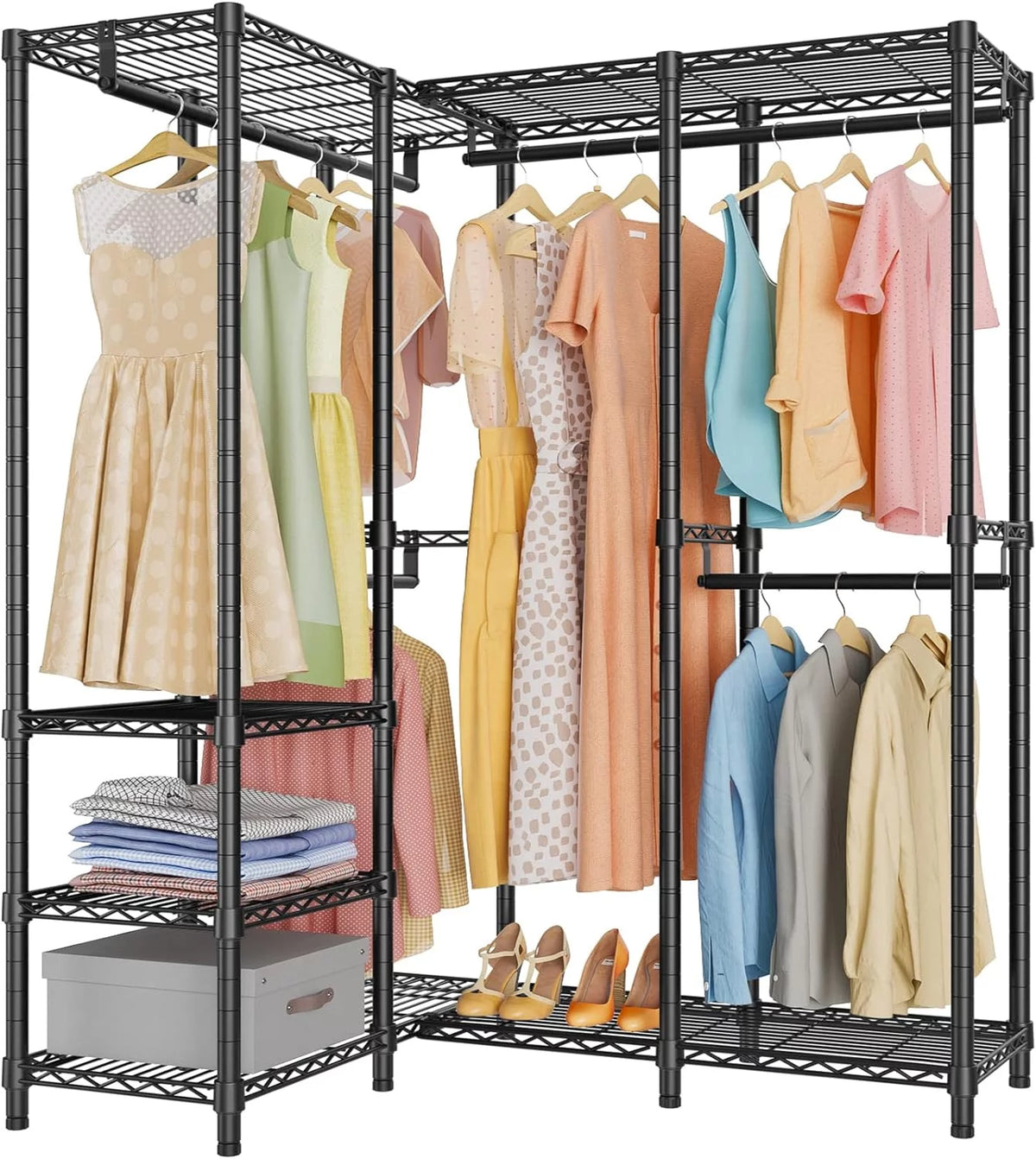 L Shaped Heavy Duty Metal Clothing Rack Black Y454279
