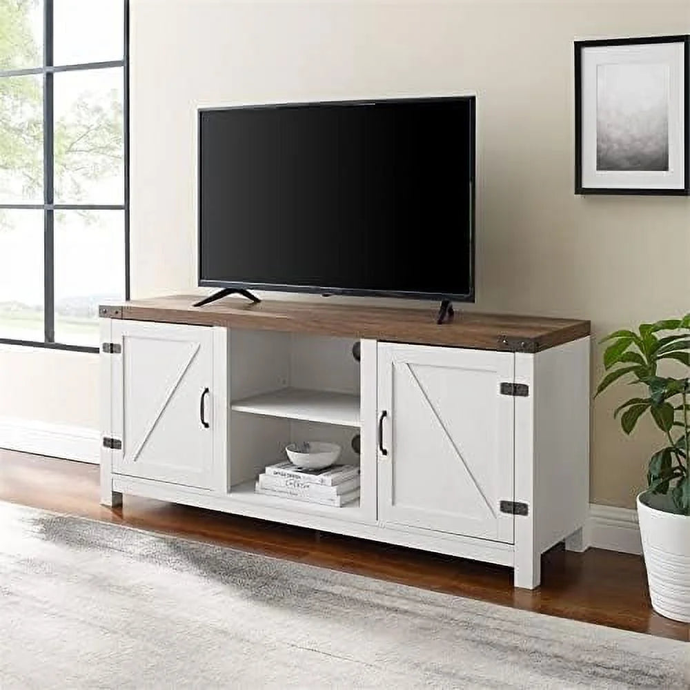 Rustic Wood TV Stand Up To 65" Brushed White Oak E11076