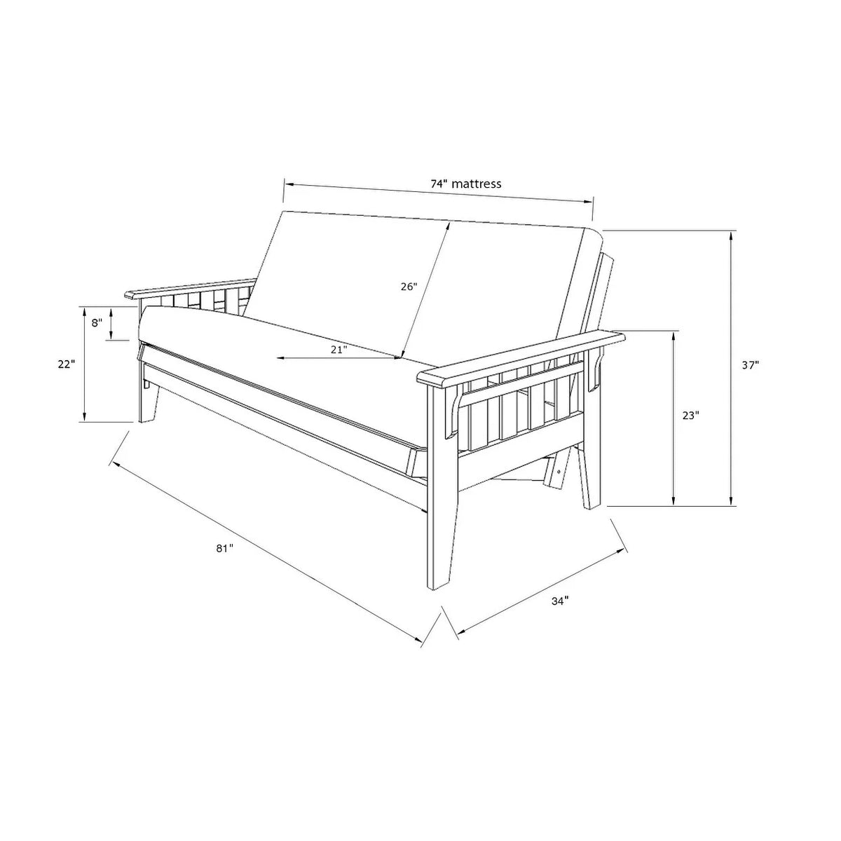 Wood Futon Frame with Storage C141