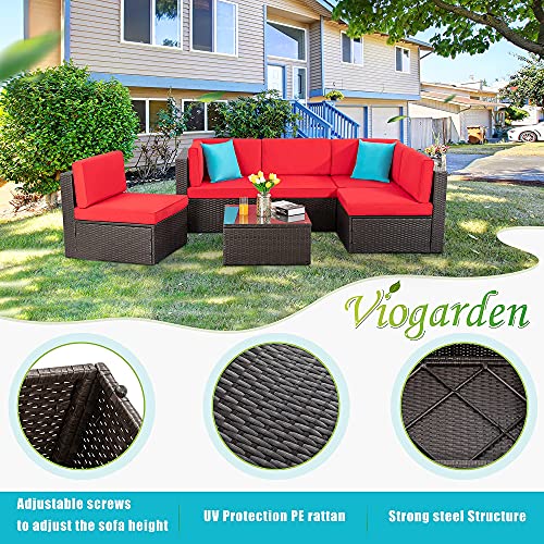 6 Pieces PE Wicker Rattan Sectional Sofa Set with Coffee Table D187