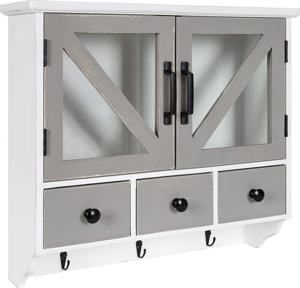 Rustic Wood Wall Cabinet with Magnetic Doors and Three Drawers P411189