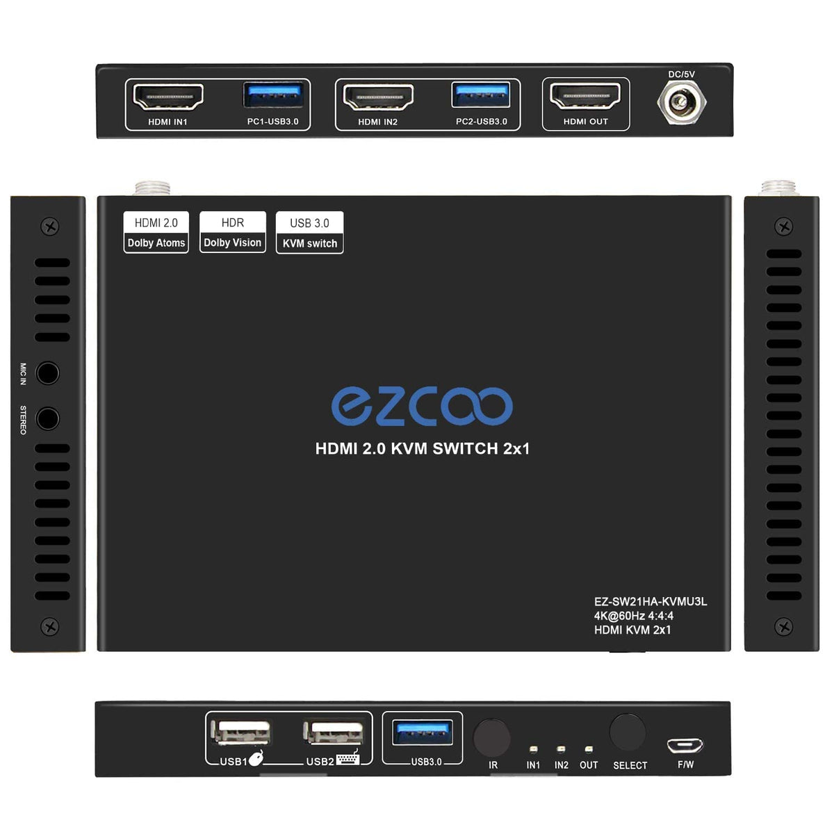 USB 3.0 KVM Switch HDMI 2-Port 4K60 with Stereo Audio Extractor Z495