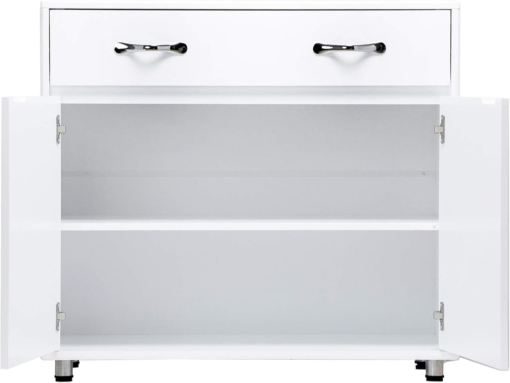 White Console Table with Drawer & Two Shelves R7976