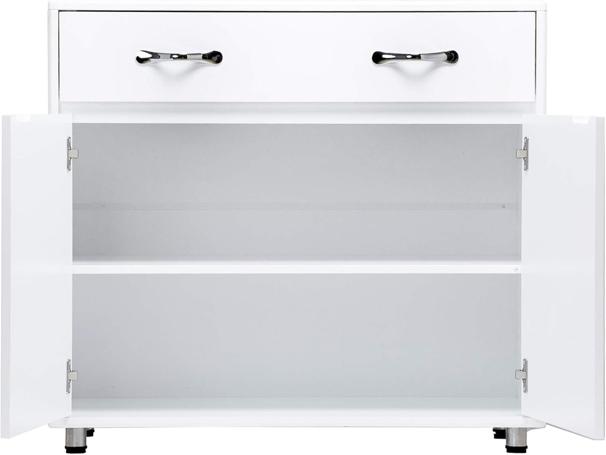 White Console Table with Drawer & Two Shelves R7976