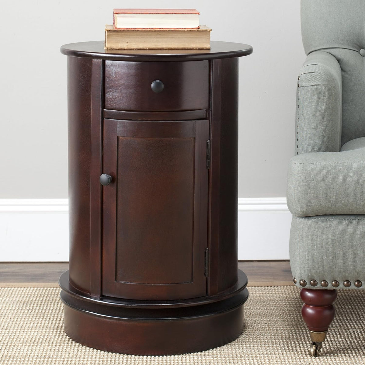Dark Cherry Oval Swivel Storage End Table Y689