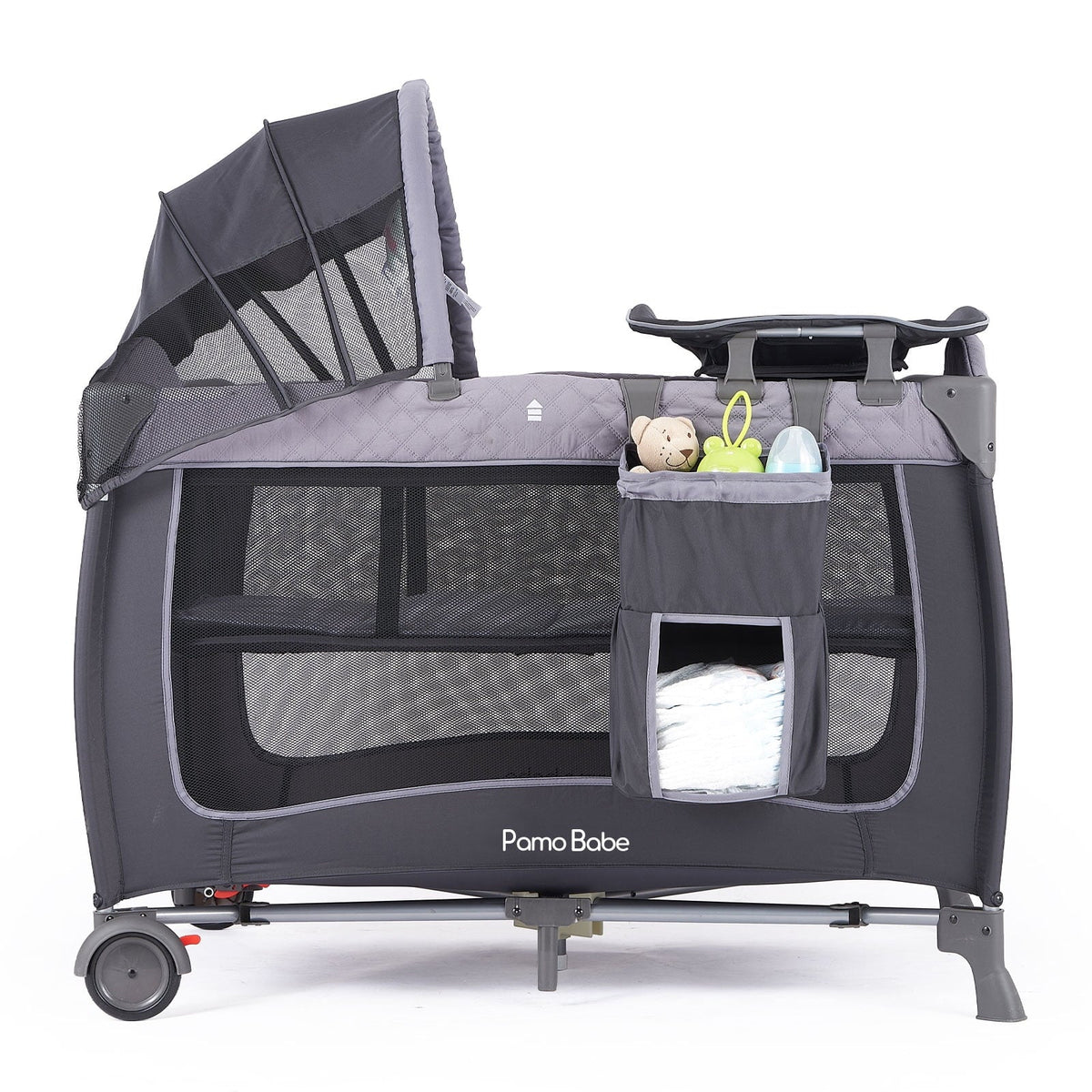 Portable Baby Play Yard with Wheels, Canopy, Changing Table N372